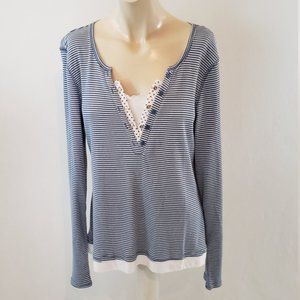 Poetic Gem Blue Striped Pullover Top XL